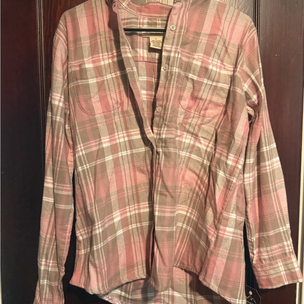 Plaid Button-Down Shirt in Pink and Brown - Casual Everyday Top